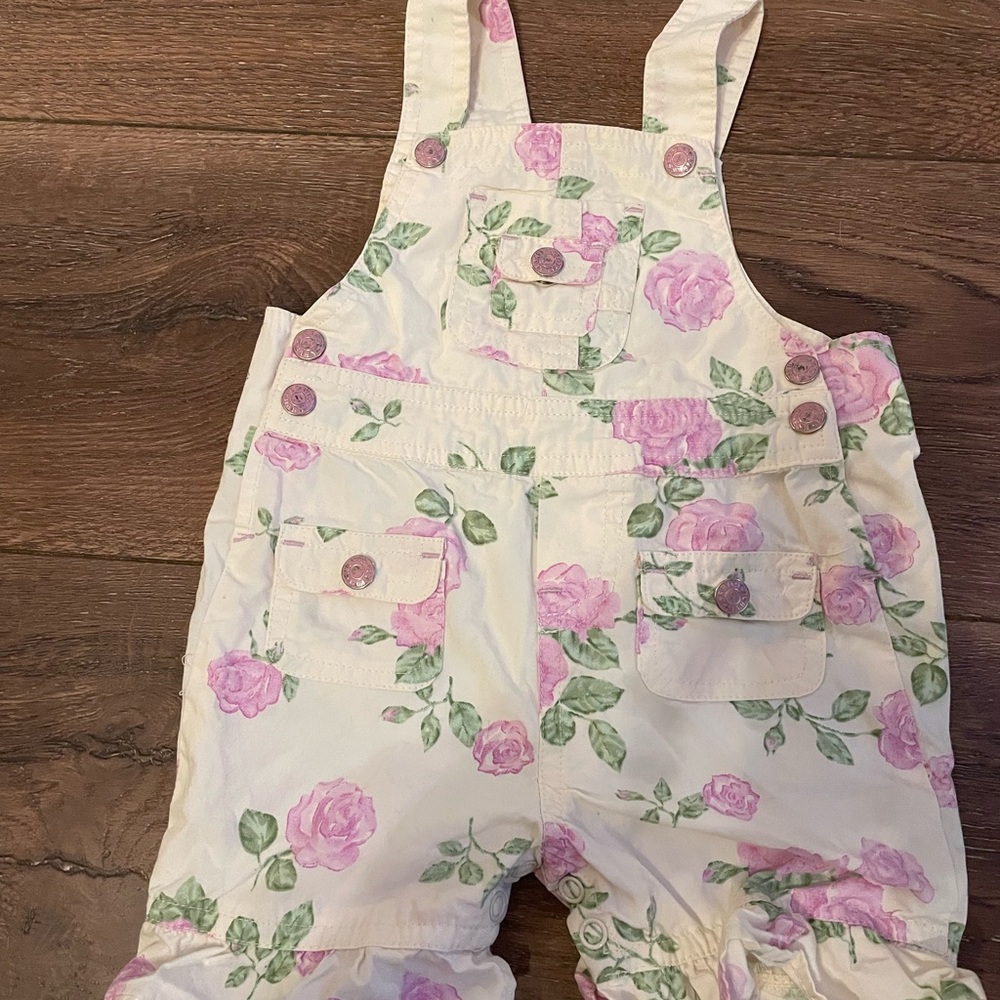 Baby Guess vintage Cream and Purple Overalls with Floral Print